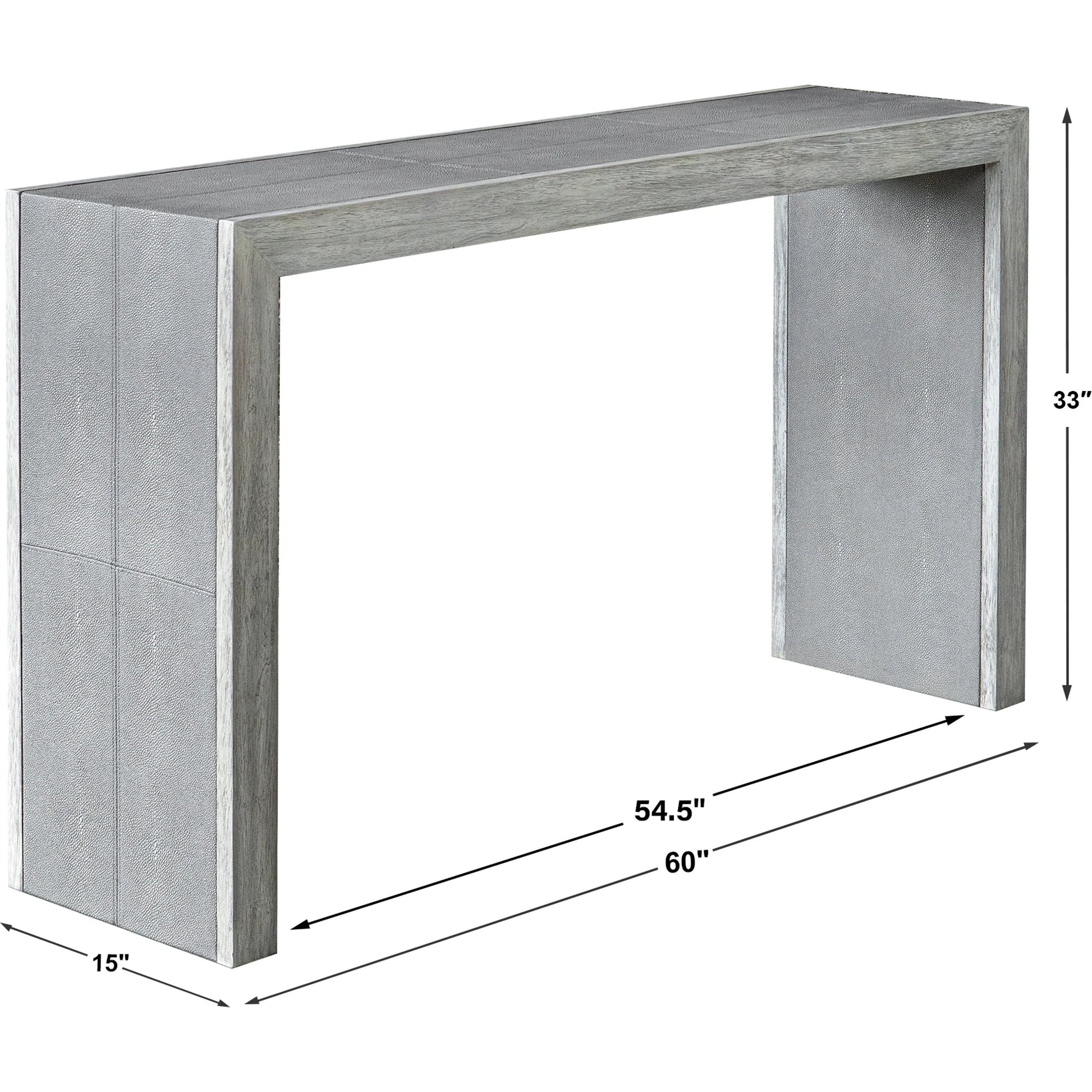 Aerina Console Table by Uttermost in gray. Made from mix wood with tsca title vi, faux shagreen, veneer in a modern style.