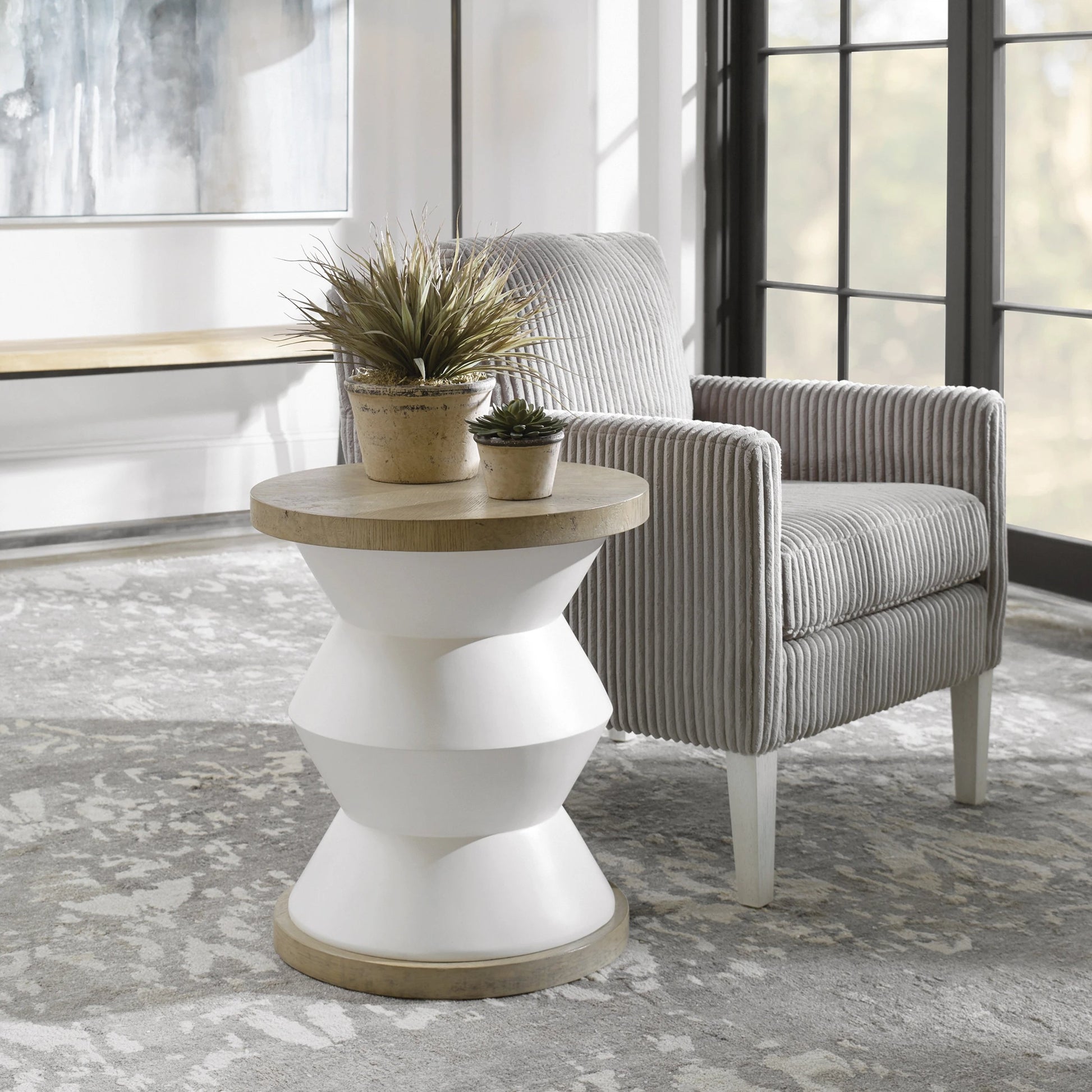 Spool Geometric Side Table by Uttermost. Made from mixed wood with tsca title vi, resin, veneer, plastic pipe in a eclectic & global style.