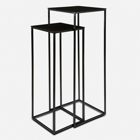 Coreene Nesting Pedestals by Uttermost in antique bronze. Made from iron, aluminum in a modern style.