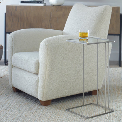 Cadmus Accent Table by Uttermost in black. Made from iron, glass in a modern style.