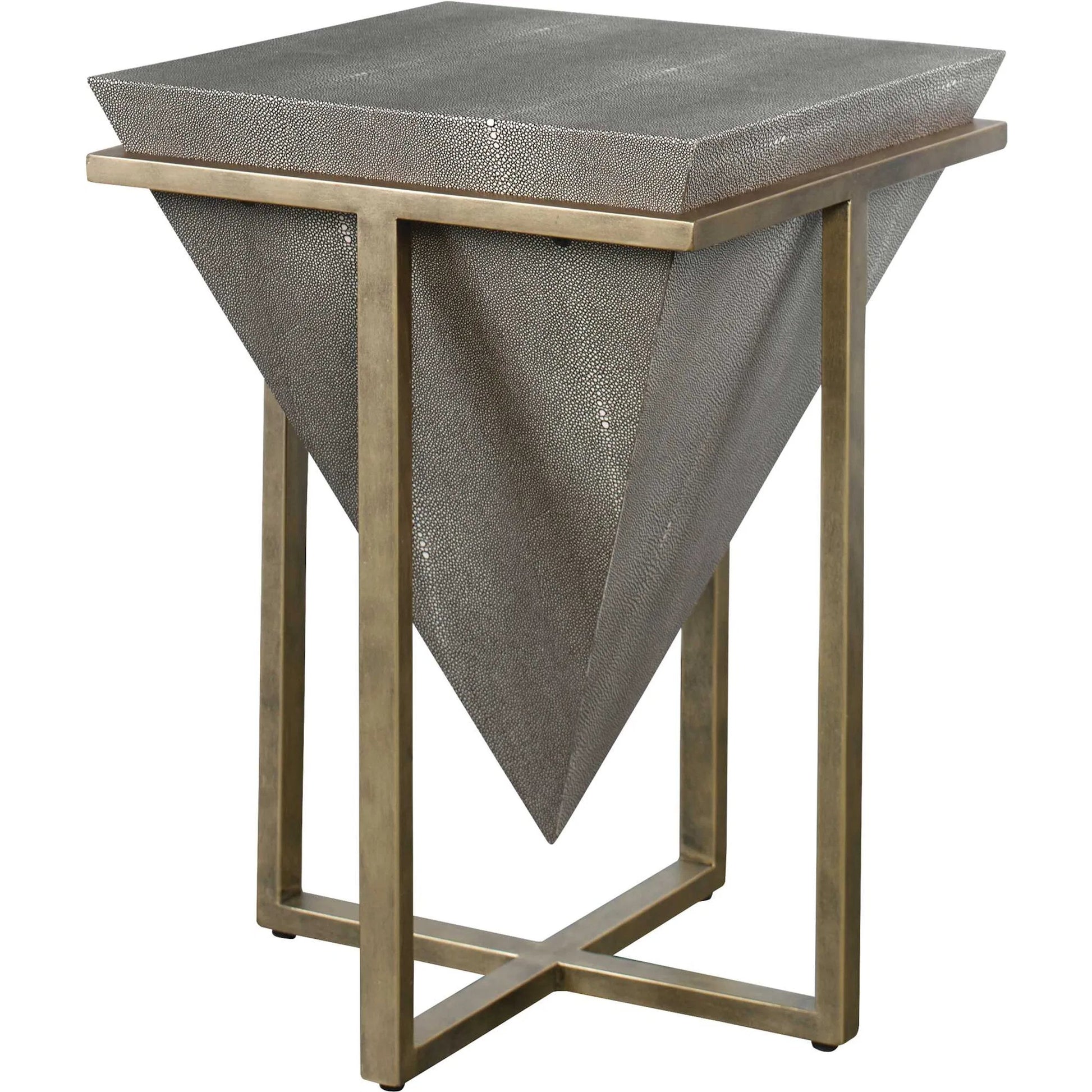 Bertrand Accent Table by Uttermost in aged gold. Made from iron, mdf, faux leather in a eclectic & global style.