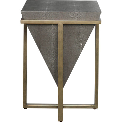 Bertrand Accent Table by Uttermost in aged gold. Made from iron, mdf, faux leather in a eclectic & global style.