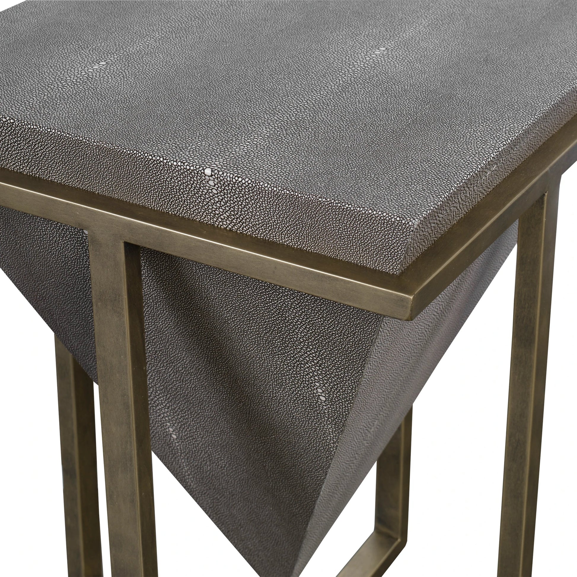 Bertrand Accent Table by Uttermost in aged gold. Made from iron, mdf, faux leather in a eclectic & global style.
