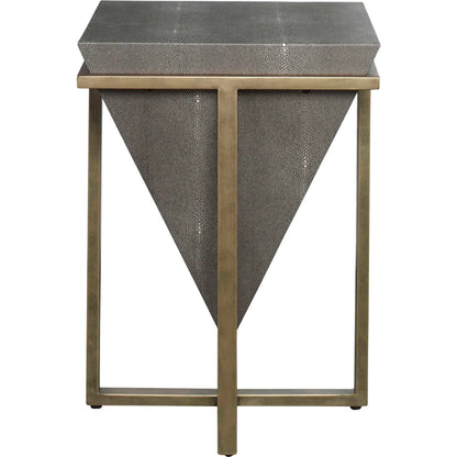 Bertrand Accent Table by Uttermost in aged gold. Made from iron, mdf, faux leather in a eclectic & global style.