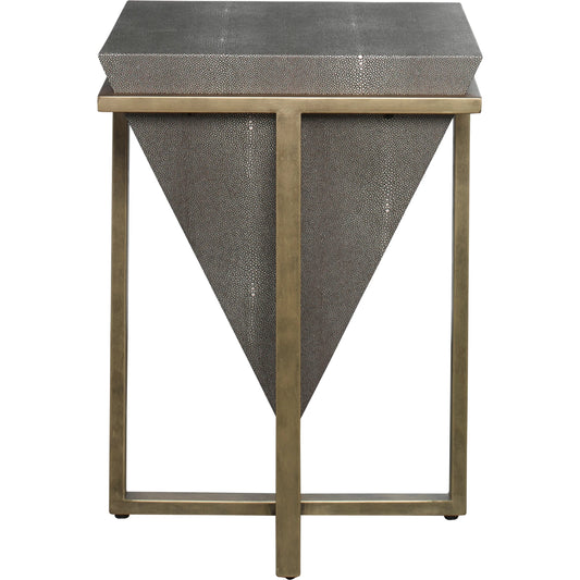 Bertrand Accent Table by Uttermost in aged gold. Made from iron, mdf, faux leather in a eclectic & global style.