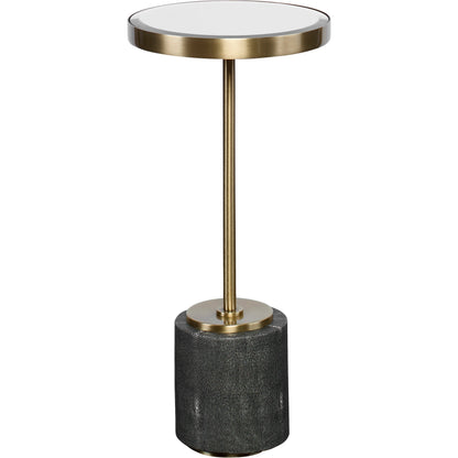 Laurier Accent Table by Uttermost in brass. Made from 50% iron, 15% glass, 10% faux ful, 25% pine wood in a transitional style.