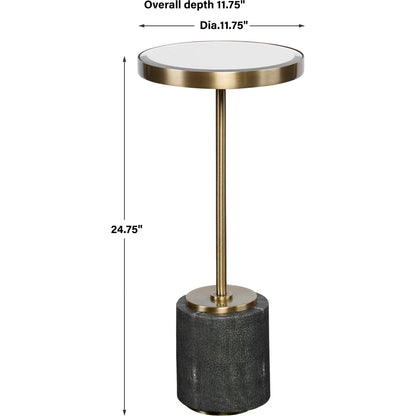 Laurier Accent Table by Uttermost in brass. Made from 50% iron, 15% glass, 10% faux ful, 25% pine wood in a transitional style.