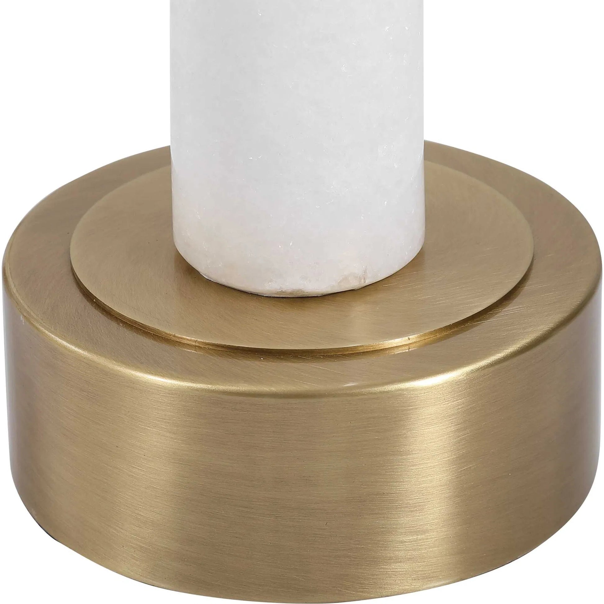 Portsmouth Accent Table by Uttermost in brushed brass. Made from iron, marble, glass in a modern style.