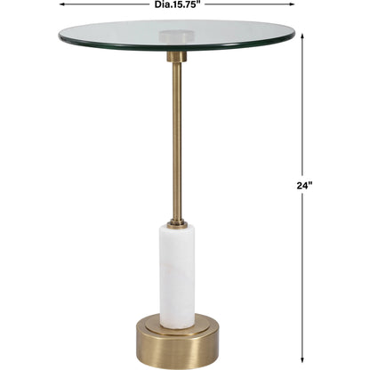 Portsmouth Accent Table by Uttermost in brushed brass. Made from iron, marble, glass in a modern style.