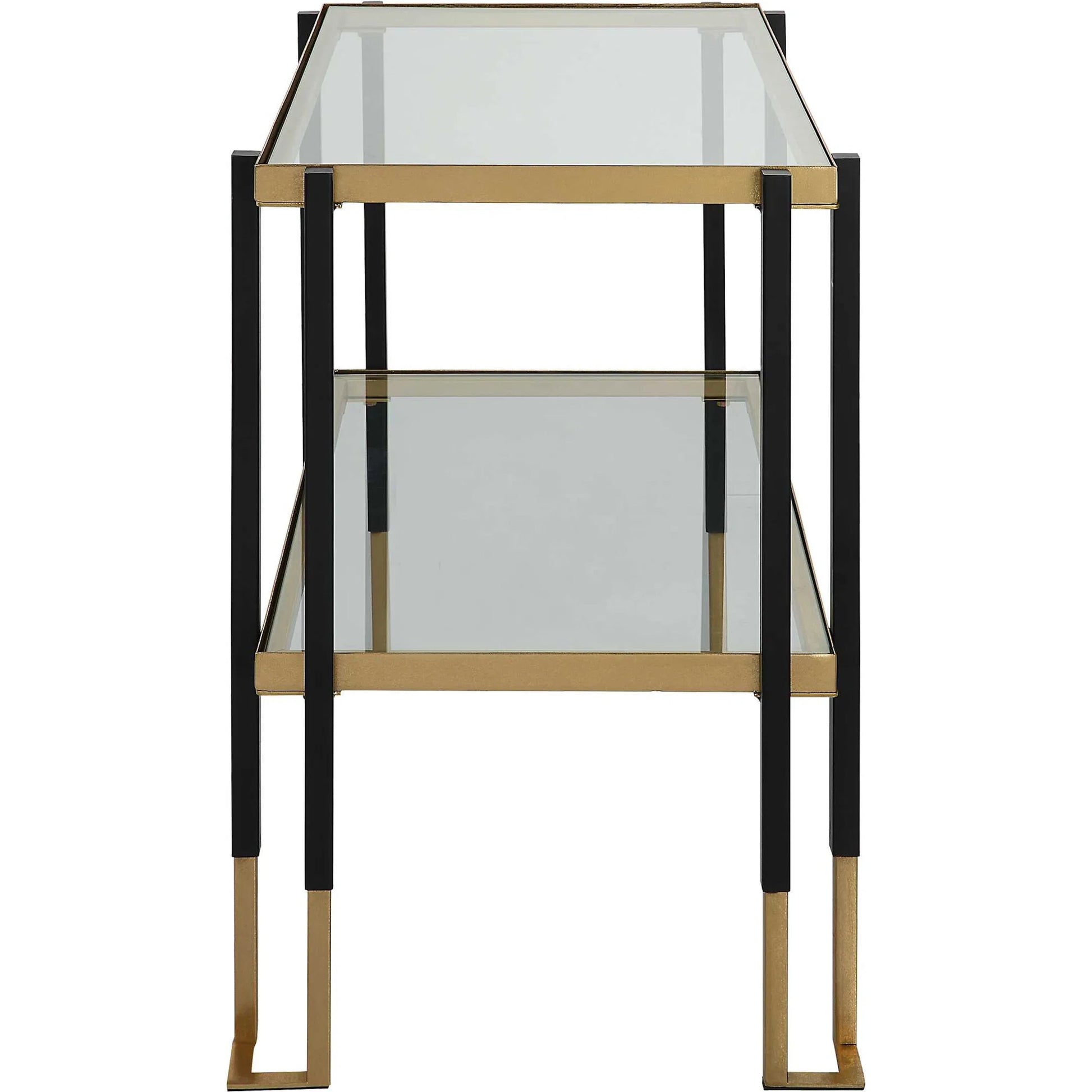 Kentmore Side Table by Uttermost in matte black, brushed gold. Made from iron, tempered glass in a transitional style.