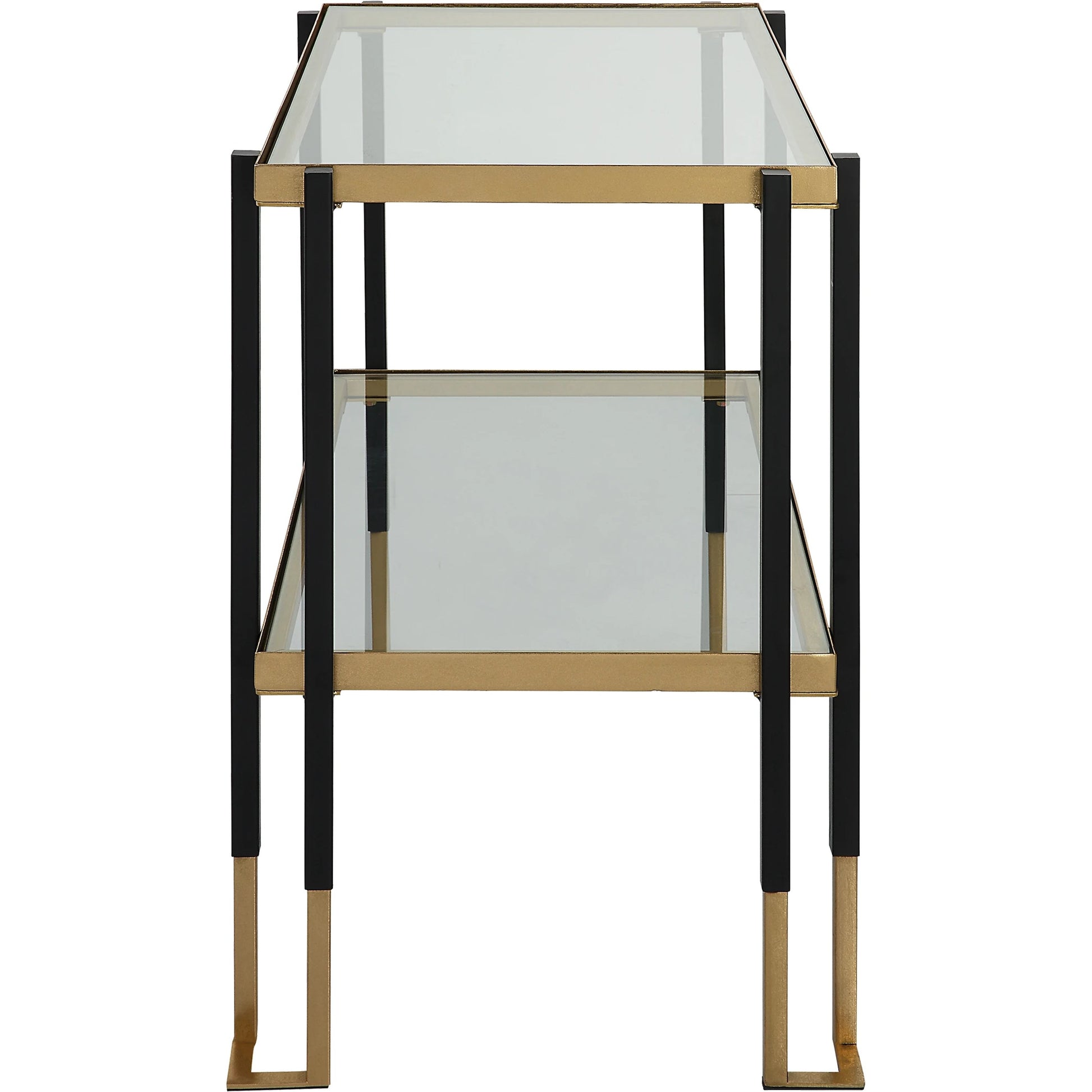 Kentmore Side Table by Uttermost in matte black, brushed gold. Made from iron, tempered glass in a transitional style.