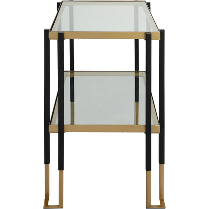 Kentmore Side Table by Uttermost in matte black, brushed gold. Made from iron, tempered glass in a transitional style.