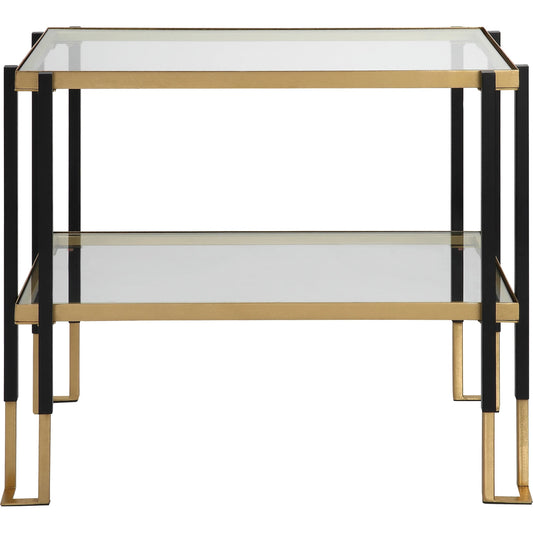 001 SI-1754817 | Primary Silo | Kentmore Side Table by Uttermost in matte black, brushed gold. Made from iron, tempered glass in a transitional style.