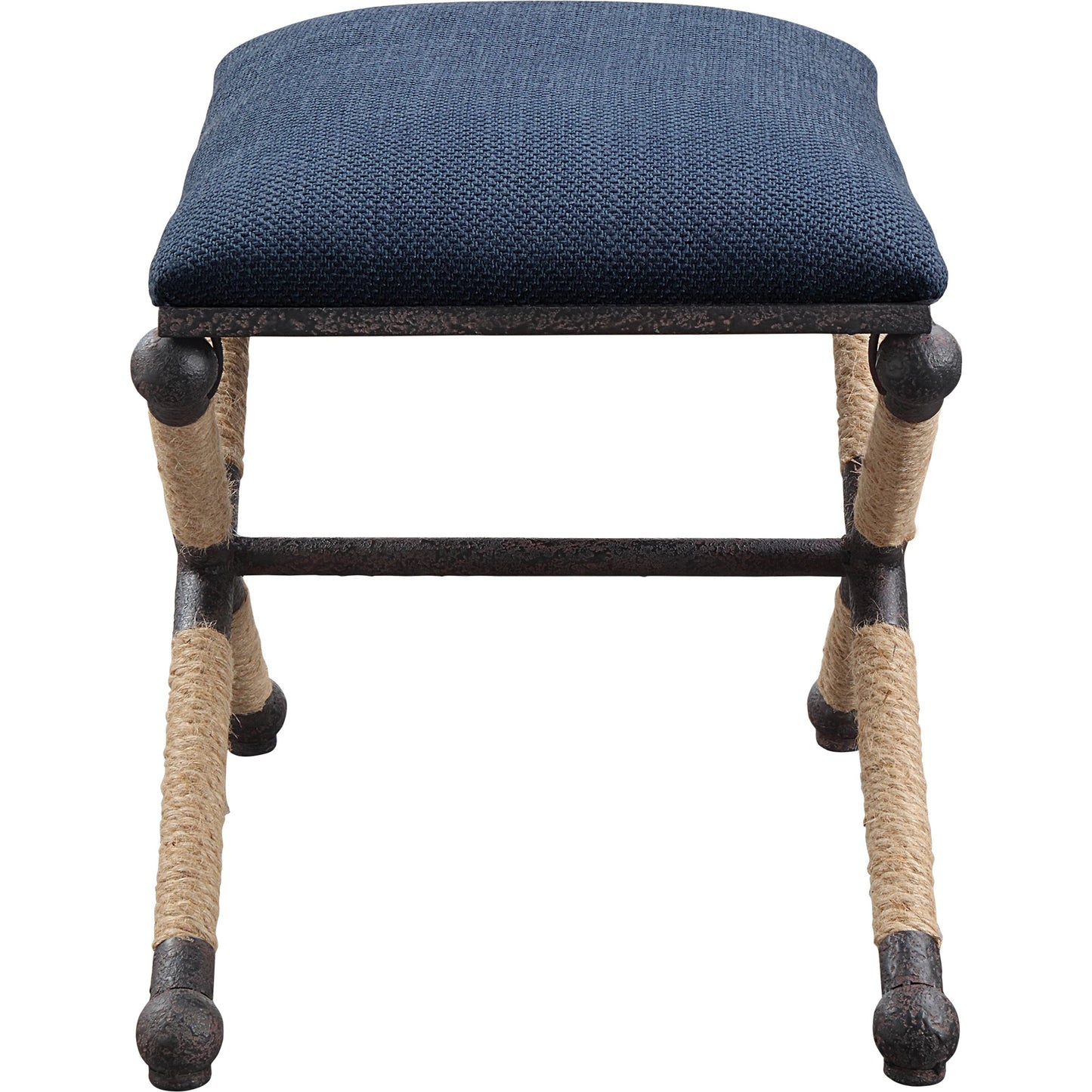 009 SI-1750263 | Additional Silo | Firth Small Bench by Uttermost in navy. Made from iron, mdf, foam, rope, linen in a coastal style.