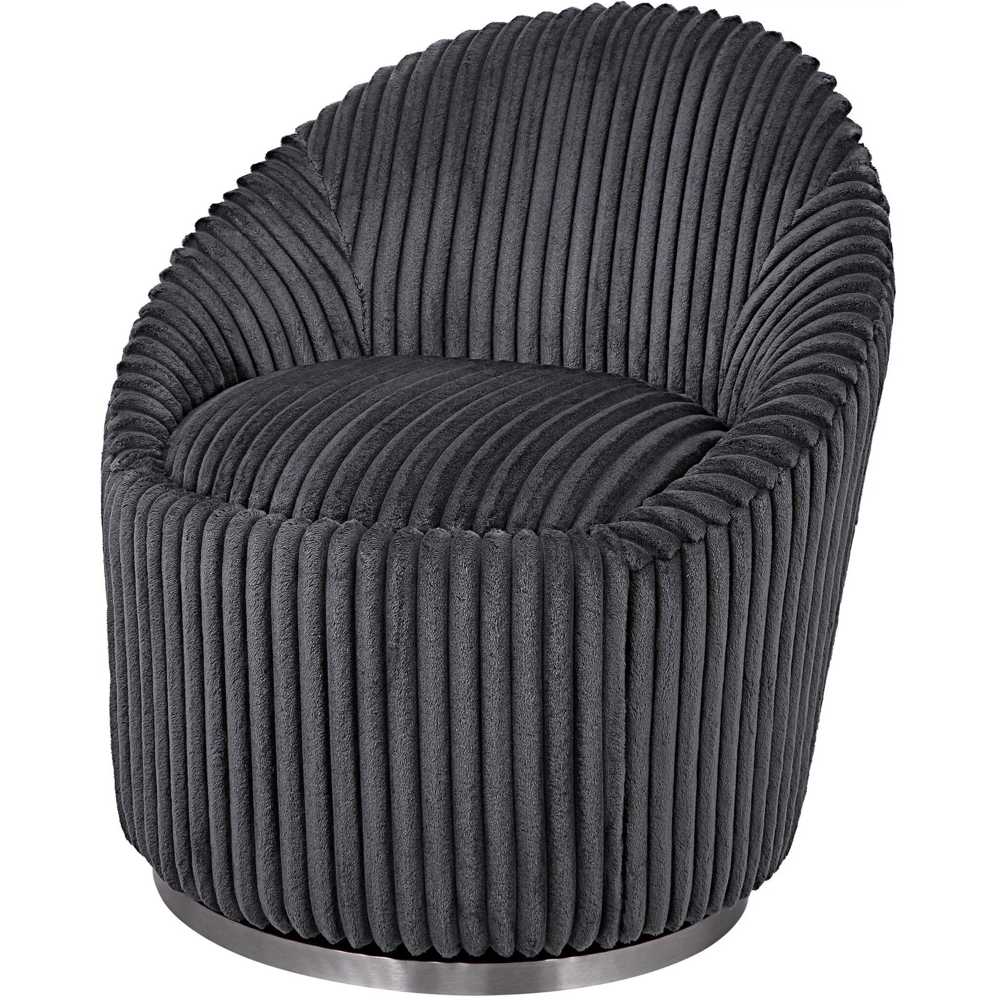 Crue Swivel Chair by Uttermost. Made from plywood, hardwood, fabric, foam, stainless steel in a modern style.