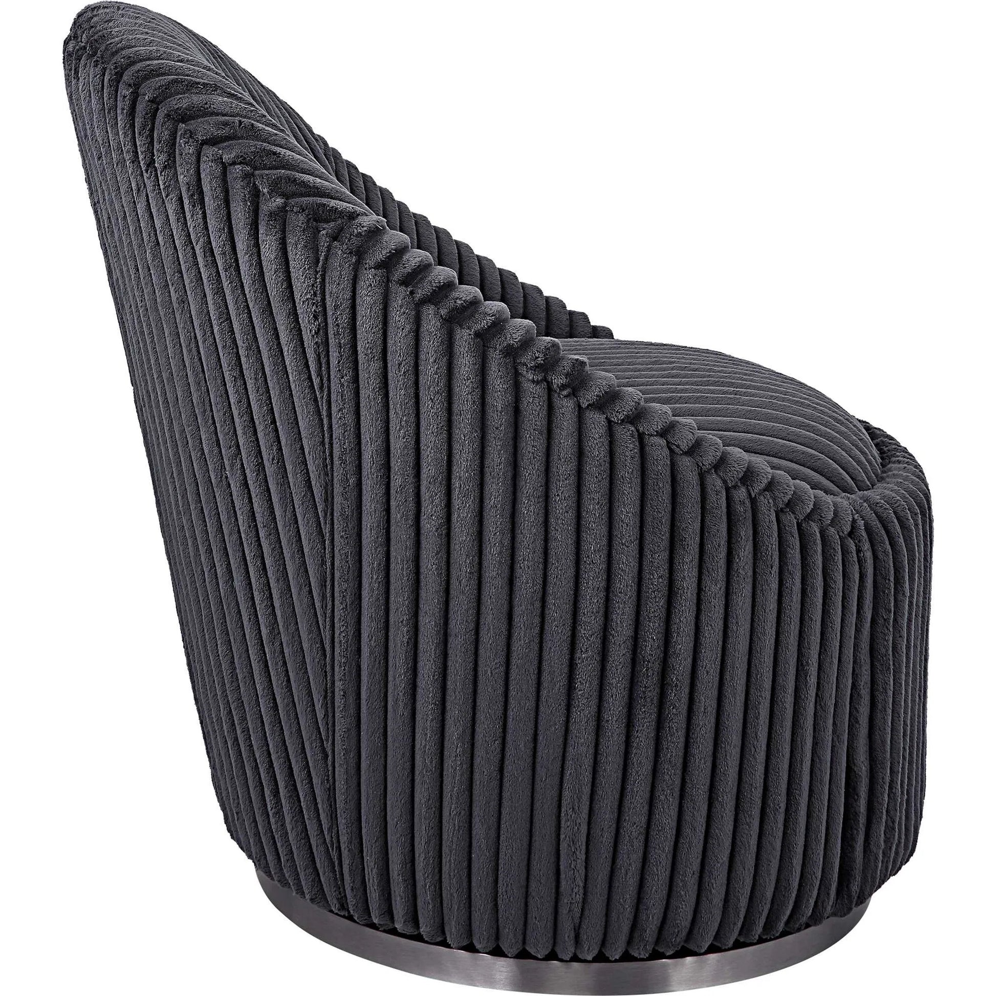 Crue Swivel Chair by Uttermost. Made from plywood, hardwood, fabric, foam, stainless steel in a modern style.