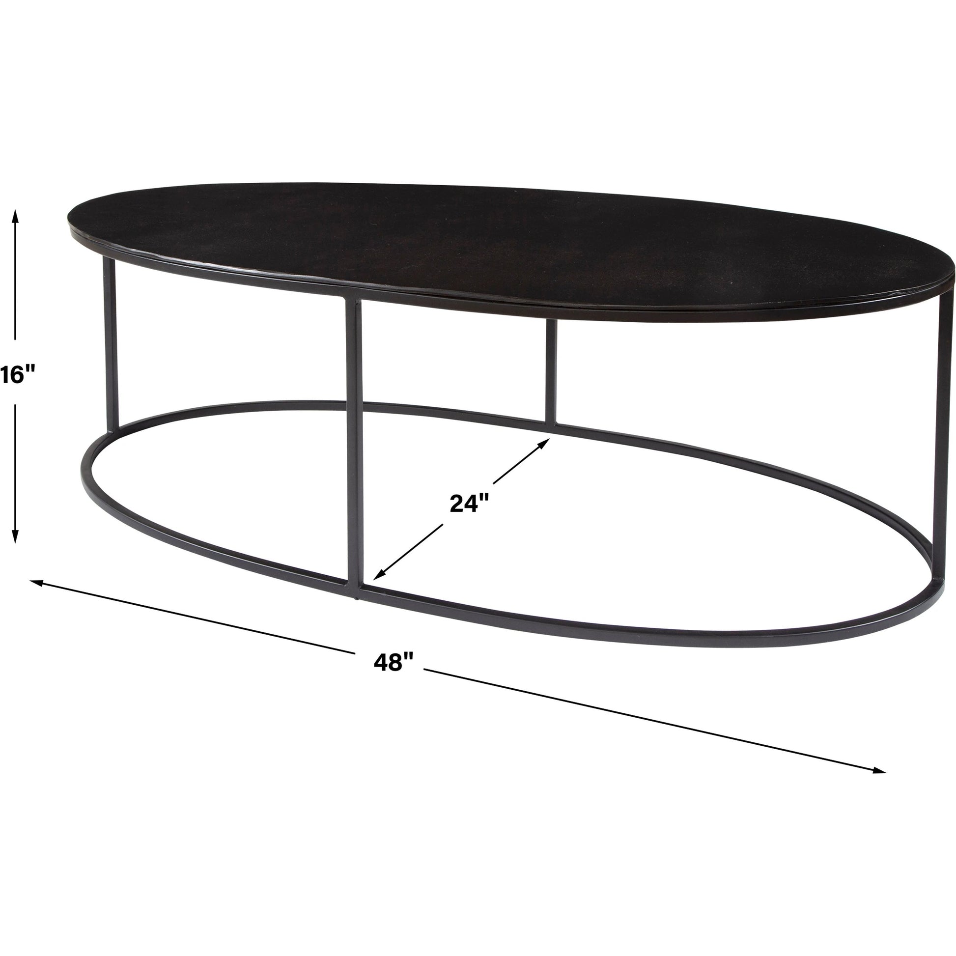 Coreene Oval Coffee Table by Uttermost in antique black. Made from iron, aluminum in a transitional style.