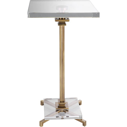 Richelieu Drink Table by Uttermost in brass. Made from metal, crystal in a transitional style.
