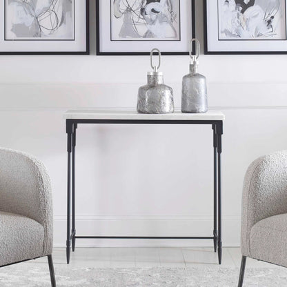Bourges Console Table by Uttermost in white, satin black. Made from marble, iron in a transitional style.