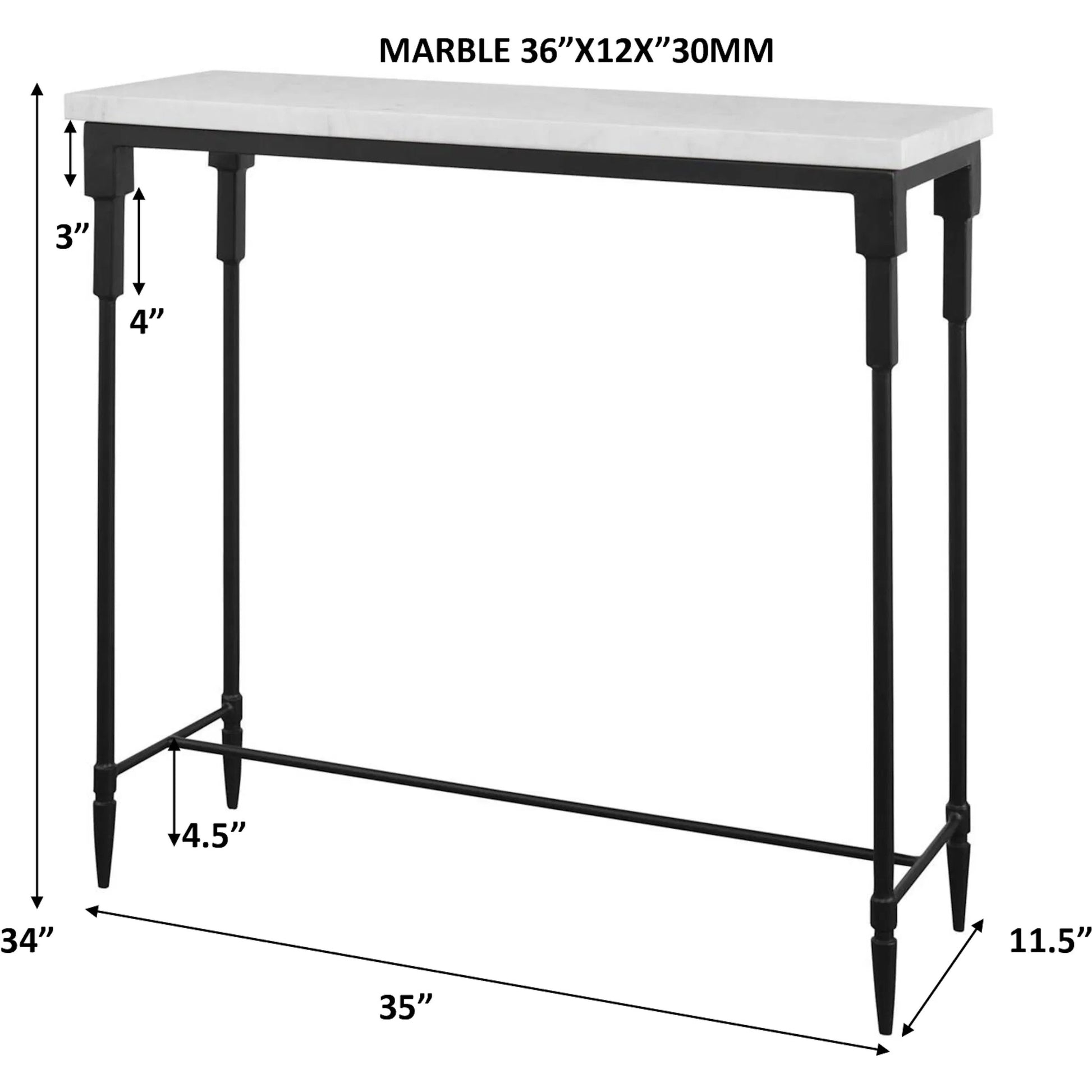 Bourges Console Table by Uttermost in white, satin black. Made from marble, iron in a transitional style.