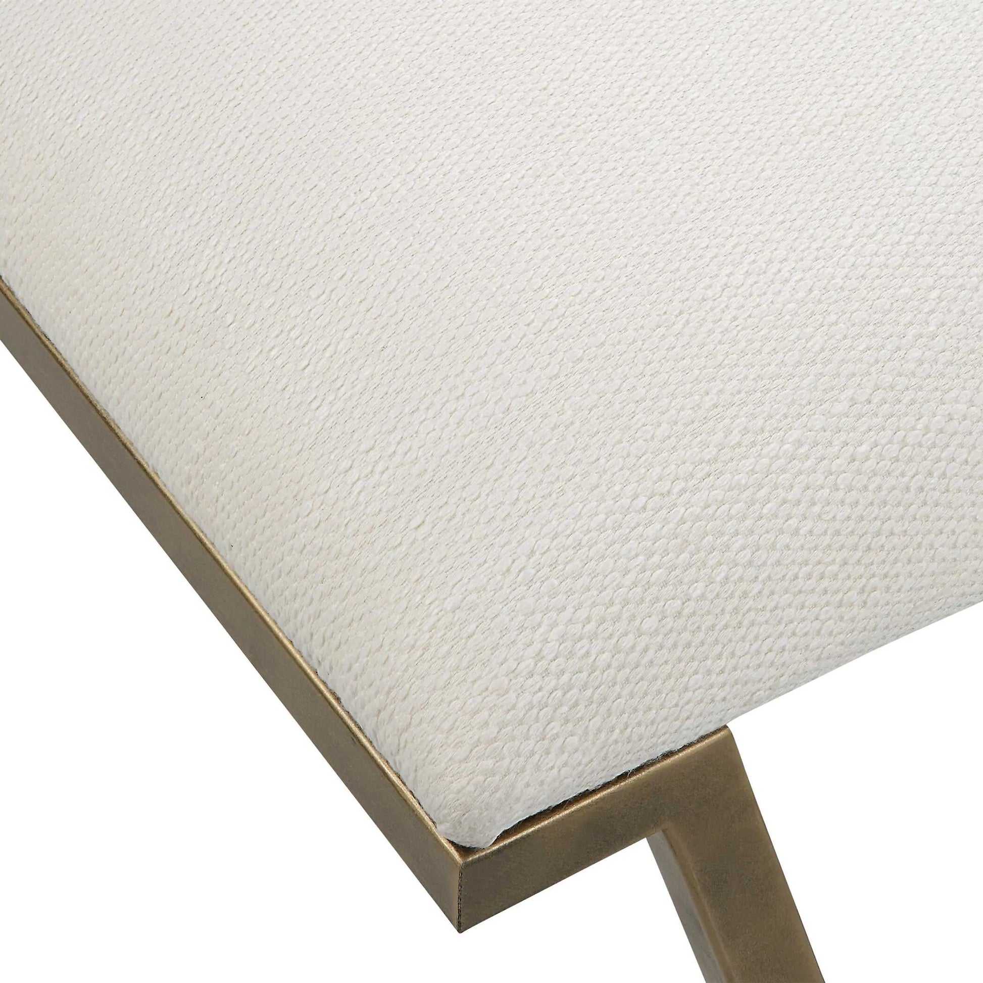 Farrah Bench by Uttermost in antique gold leaf. Made from iron, mdf, polyester, foam in a modern style.