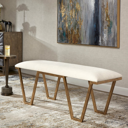 Farrah Bench by Uttermost in antique gold leaf. Made from iron, mdf, polyester, foam in a modern style.