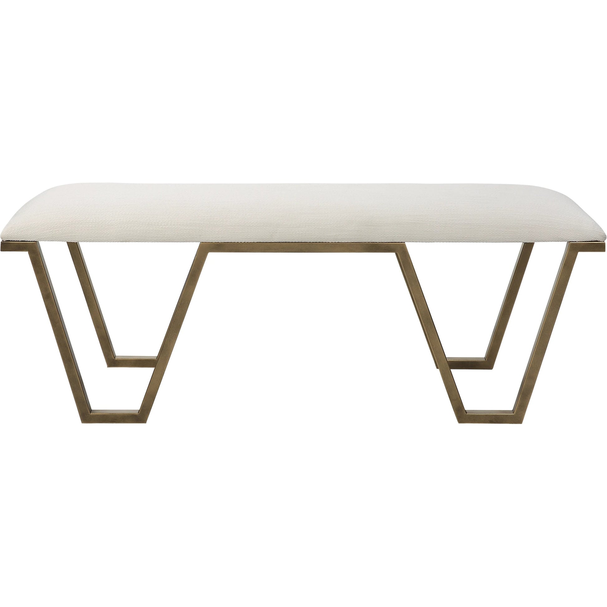 Farrah Bench by Uttermost in antique gold leaf. Made from iron, mdf, polyester, foam in a modern style.