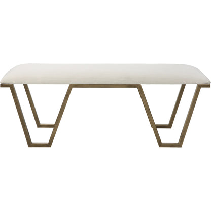 Farrah Bench by Uttermost in antique gold leaf. Made from iron, mdf, polyester, foam in a modern style.