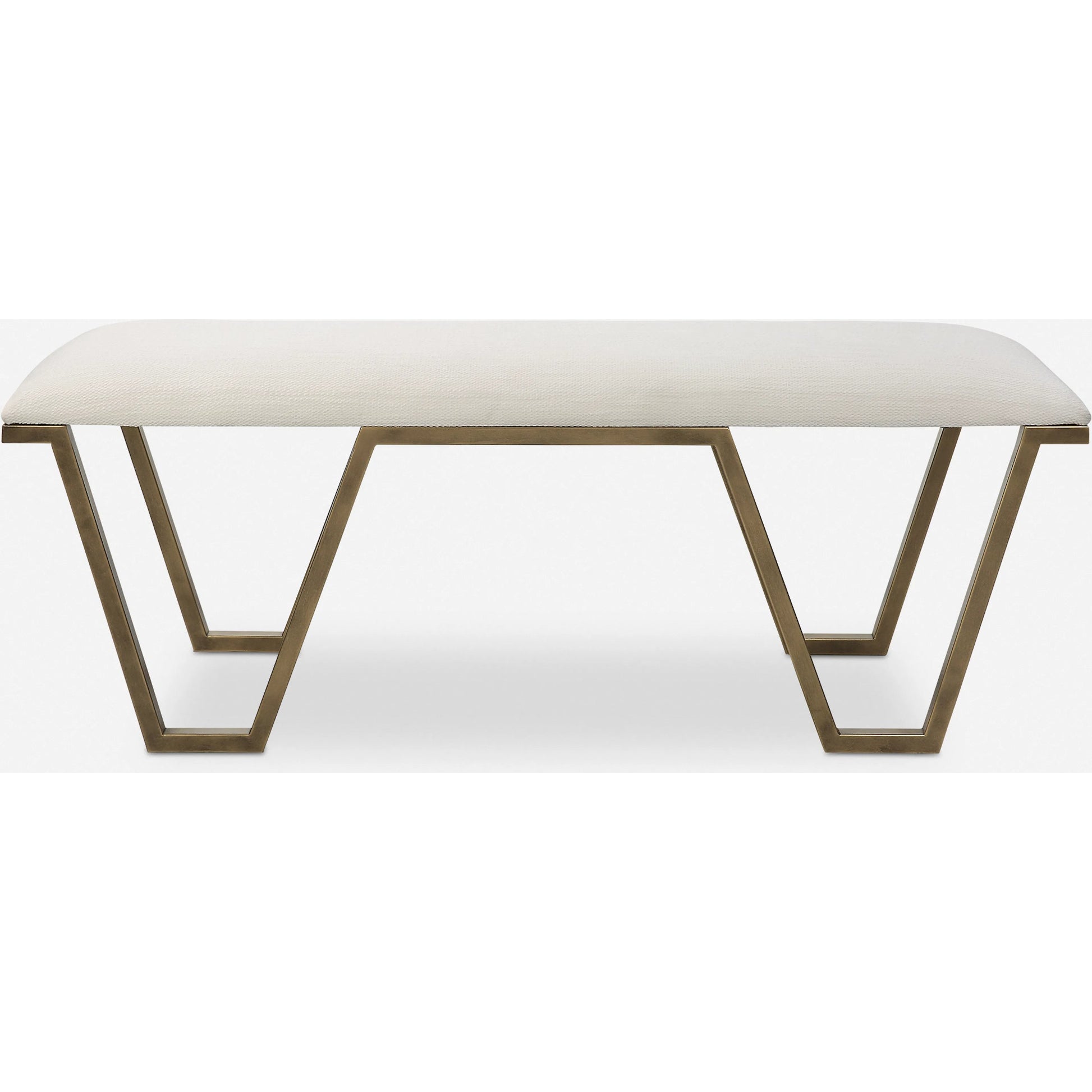 Farrah Bench by Uttermost in antique gold leaf. Made from iron, mdf, polyester, foam in a modern style.