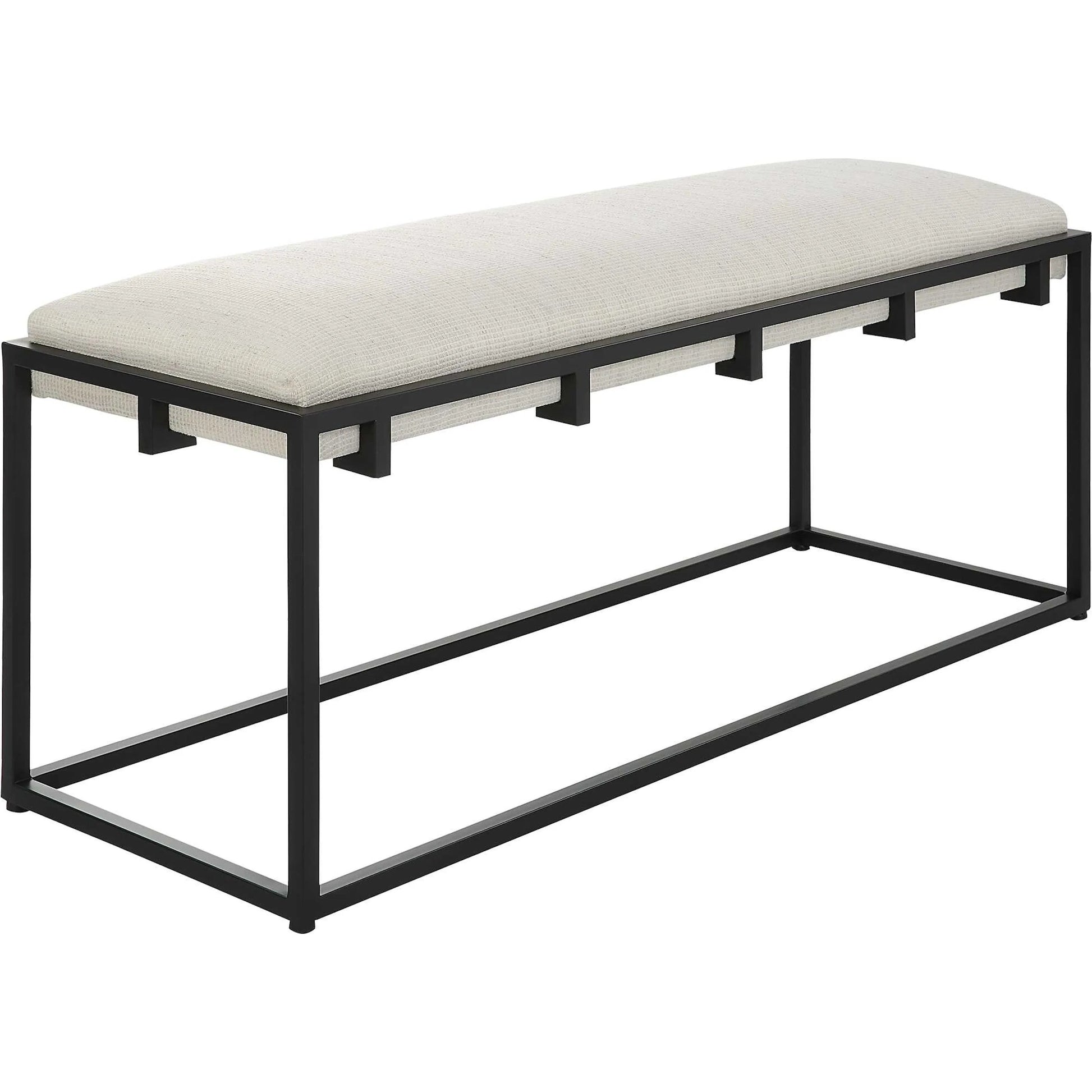 Paradox Bench by Uttermost in matte black. Made from iron, mdf, polyester, foam in a transitional style.