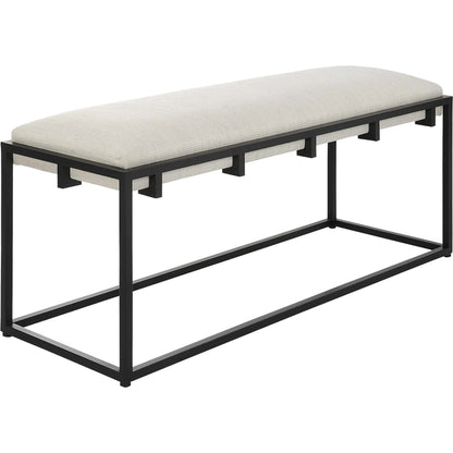 Paradox Bench by Uttermost in matte black. Made from iron, mdf, polyester, foam in a transitional style.