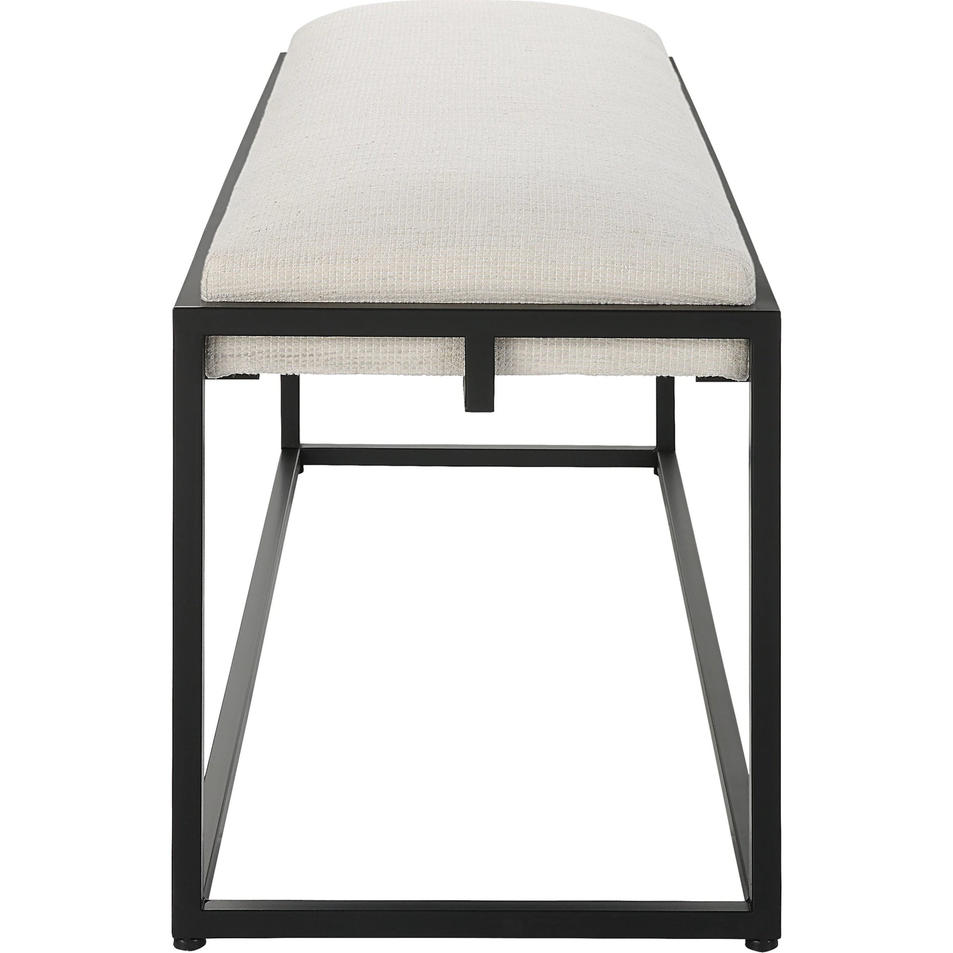 Paradox Bench by Uttermost in matte black. Made from iron, mdf, polyester, foam in a transitional style.
