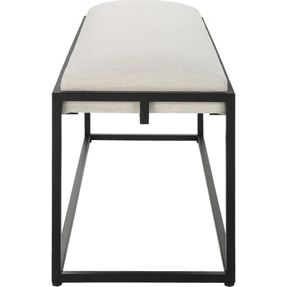 Paradox Bench by Uttermost in matte black. Made from iron, mdf, polyester, foam in a transitional style.