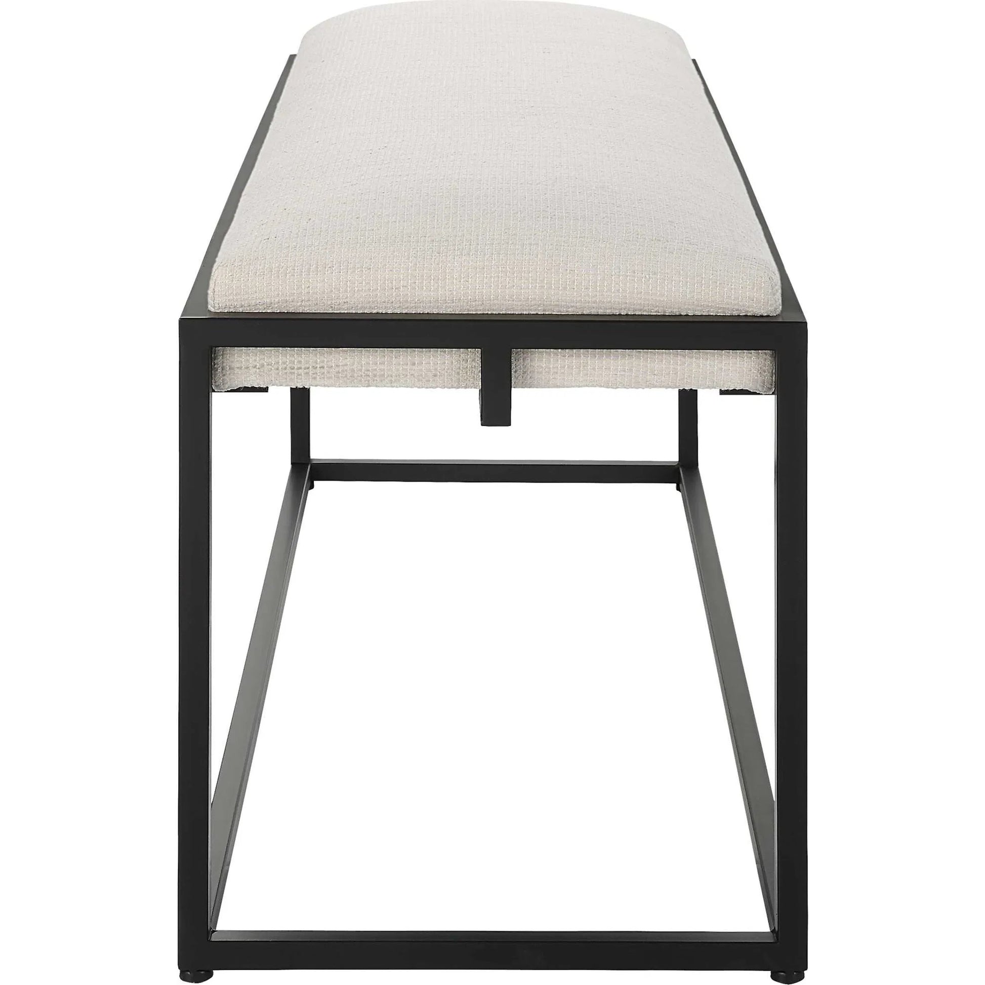 Paradox Bench by Uttermost in matte black. Made from iron, mdf, polyester, foam in a transitional style.