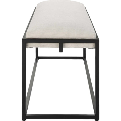 Paradox Bench by Uttermost in matte black. Made from iron, mdf, polyester, foam in a transitional style.