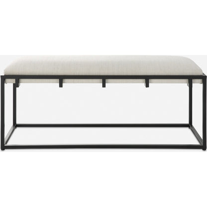 Paradox Bench by Uttermost in matte black. Made from iron, mdf, polyester, foam in a transitional style.