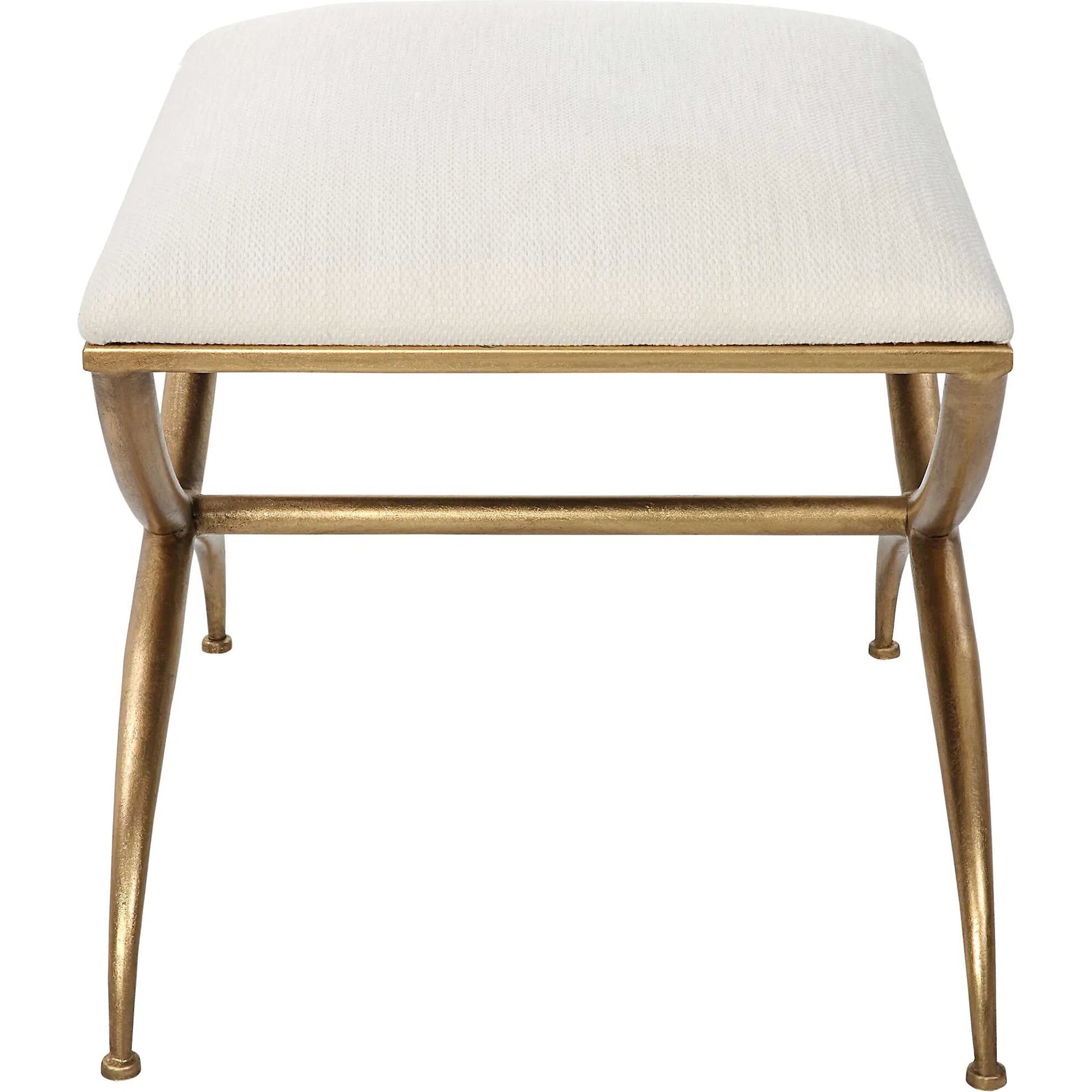 Crossing Bench by Uttermost in gold. Made from foam, fabric, iron, mdf in a transitional style.