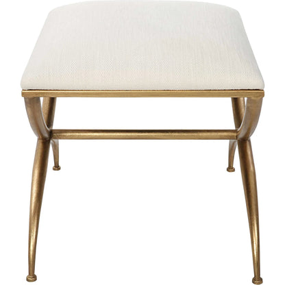 Crossing Bench by Uttermost in gold. Made from foam, fabric, iron, mdf in a transitional style.