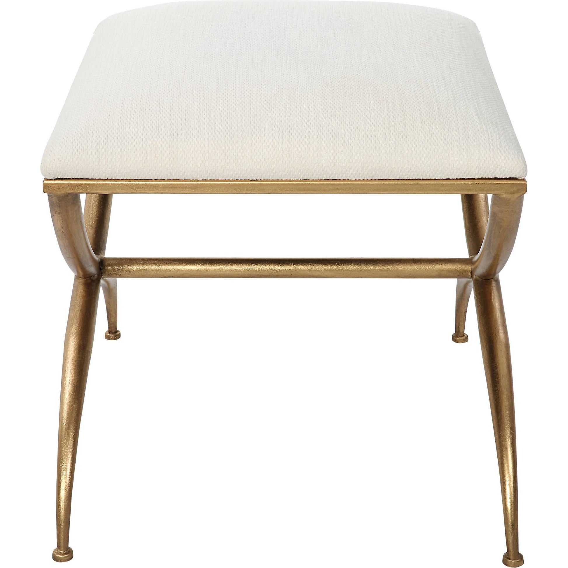 Crossing Bench by Uttermost in gold. Made from foam, fabric, iron, mdf in a transitional style.