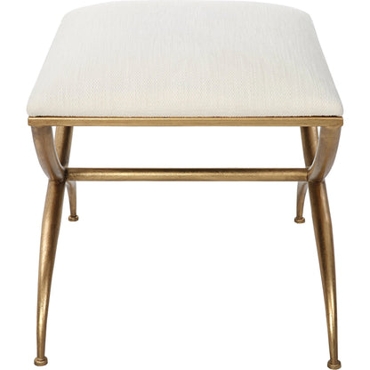 Crossing Bench by Uttermost in gold. Made from foam, fabric, iron, mdf in a transitional style.