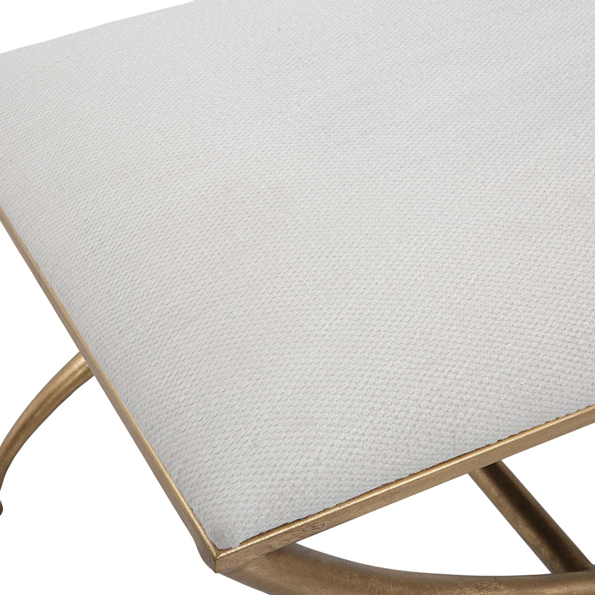 Crossing Bench by Uttermost in gold. Made from foam, fabric, iron, mdf in a transitional style.