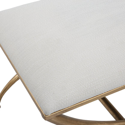 Crossing Bench by Uttermost in gold. Made from foam, fabric, iron, mdf in a transitional style.