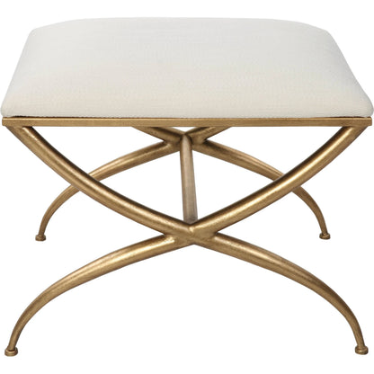 Crossing Bench by Uttermost in gold. Made from foam, fabric, iron, mdf in a transitional style.