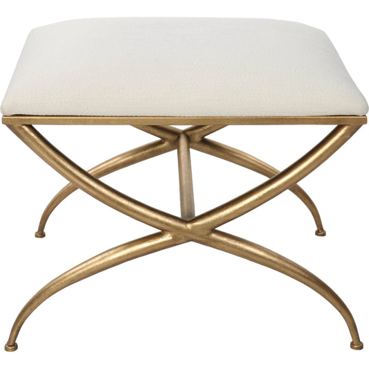 Crossing Bench by Uttermost in gold. Made from foam, fabric, iron, mdf in a transitional style.