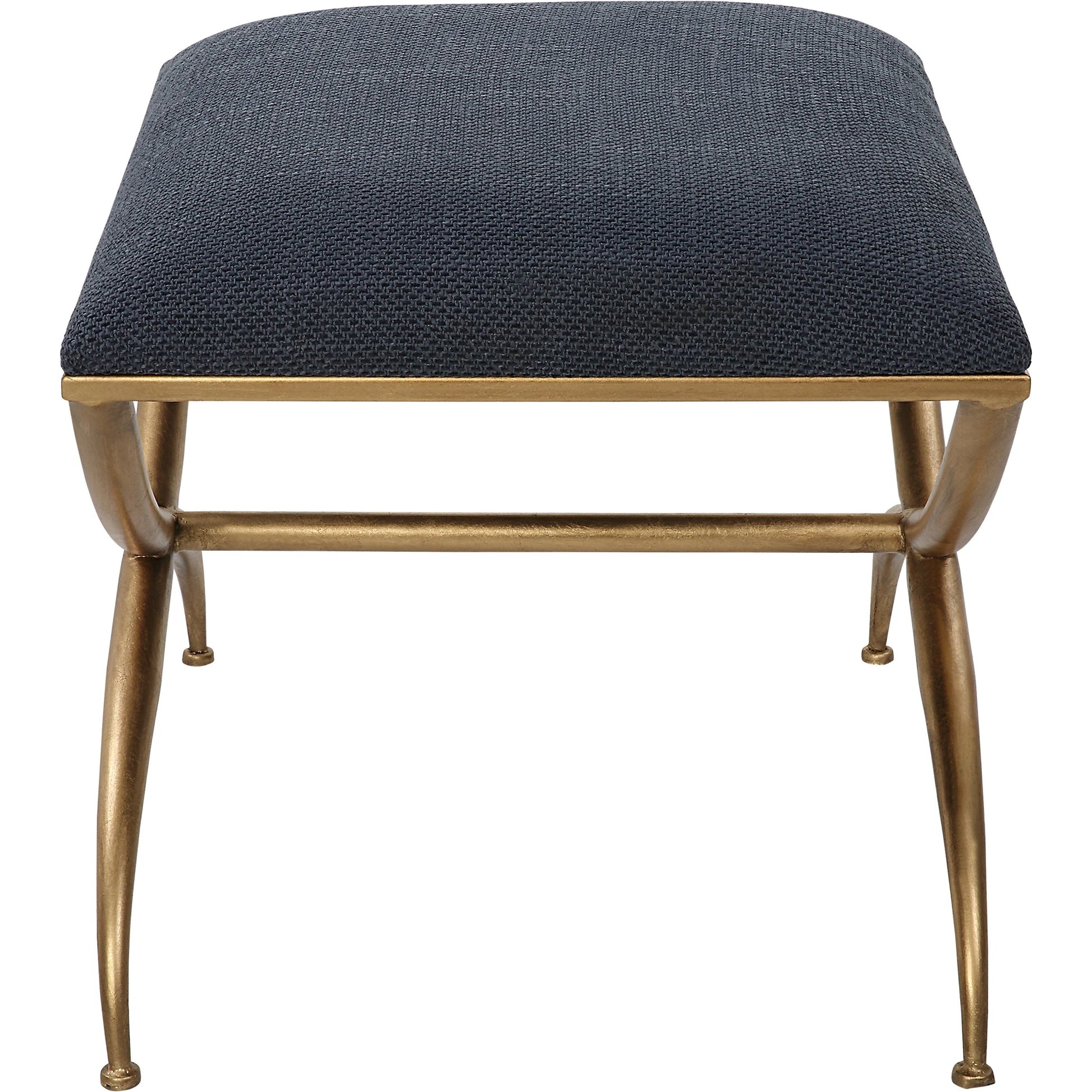 Crossing Bench by Uttermost in gold. Made from foam, fabric, iron, mdf in a transitional style.