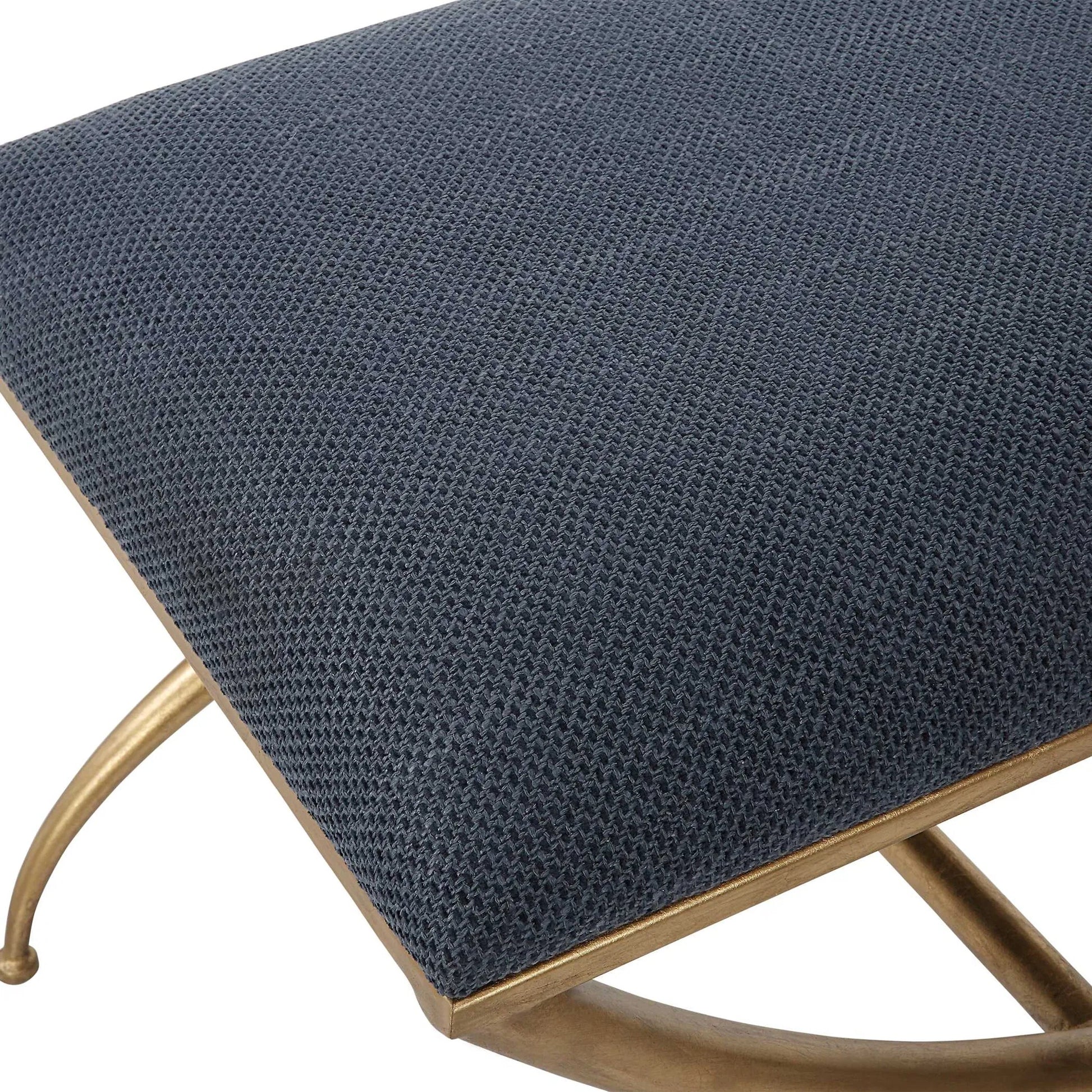 Crossing Bench by Uttermost in gold. Made from foam, fabric, iron, mdf in a transitional style.