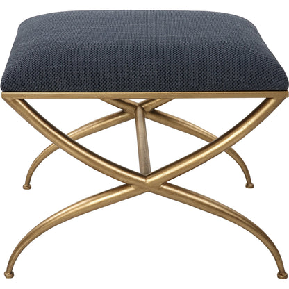 Crossing Bench by Uttermost in gold. Made from foam, fabric, iron, mdf in a transitional style.