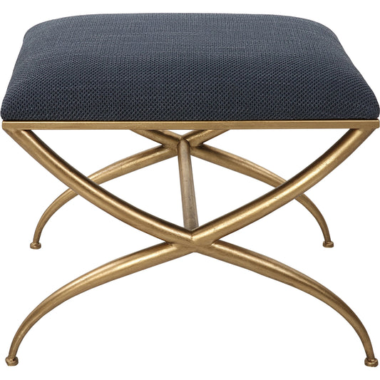 Crossing Bench by Uttermost in gold. Made from foam, fabric, iron, mdf in a transitional style.