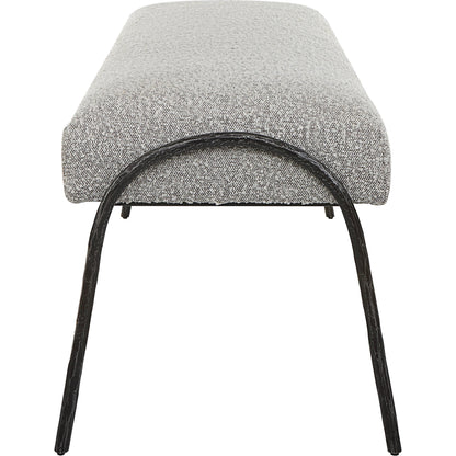 Jacobsen Bench by Uttermost in ivory, warm gray. Made from fabric, foam, plywood, iron in a modern style.