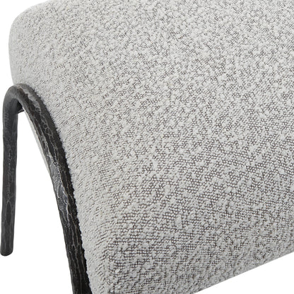 Jacobsen Bench by Uttermost in ivory, warm gray. Made from fabric, foam, plywood, iron in a modern style.